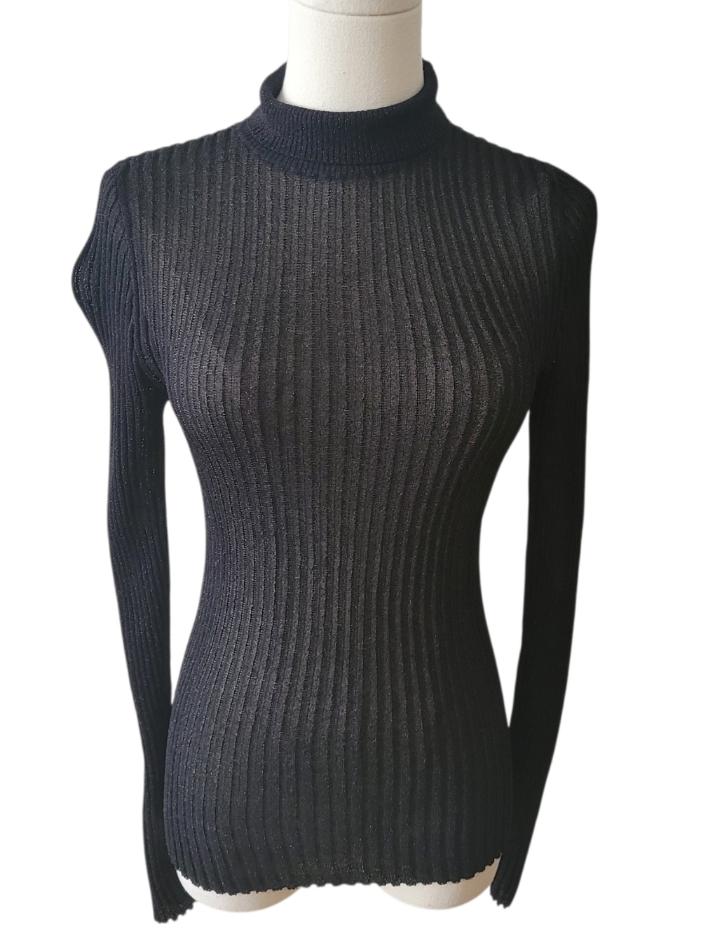 & Other Stories‎ Black Shimmer Mesh Turtleneck Top Size XS